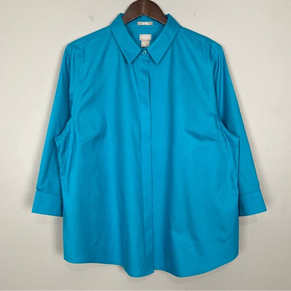 Chico’s No-Iron Cotton Stain Shield Shirt Women’s Size XL Button Front Classic - Picture 1 of 9